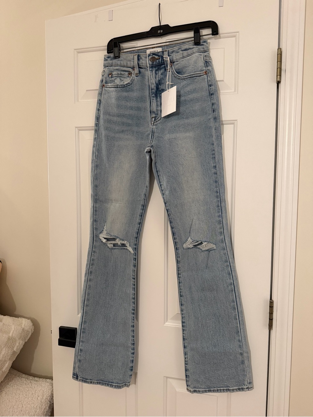 pistola Light Blue Distressed Flare Jeans